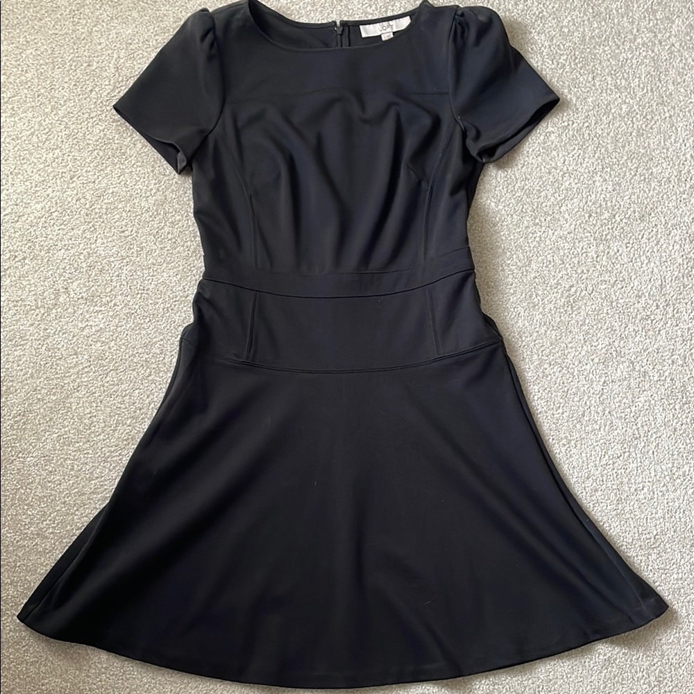 LOFT Black Peplum Mini Dress with Puff Sleeves